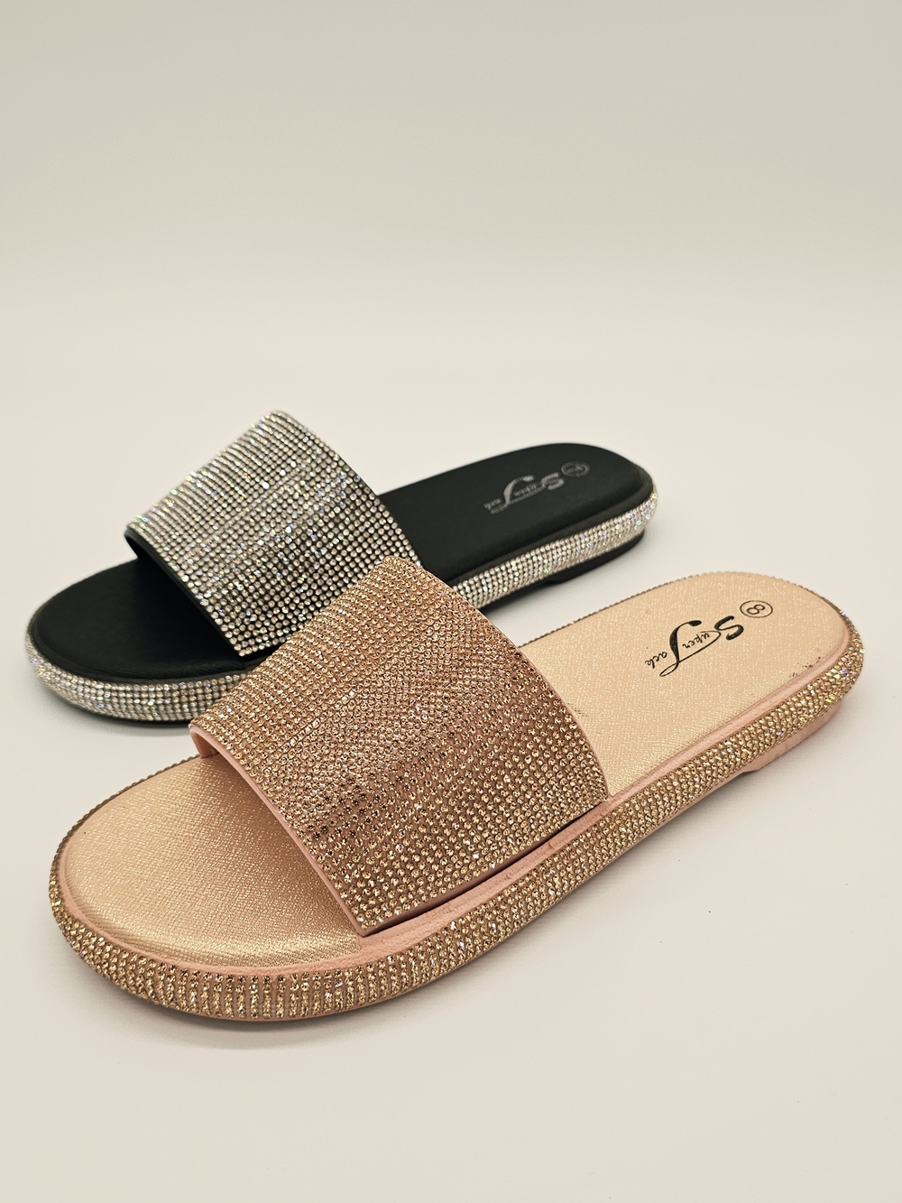 Women's Rhinestone Slide Sandals - Rose Gold